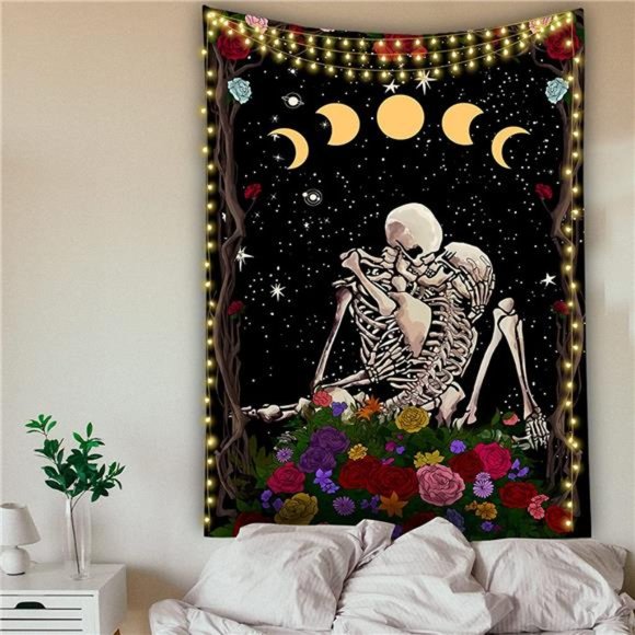 YahonLee Skull Tapestry Kissing Lovers Skeleton Aesthetic Tapestry Wall Hanging